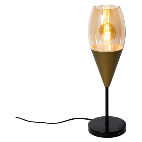 Moderní stolní lampa zlatá s jantarovým sklem - Drop QAZQA