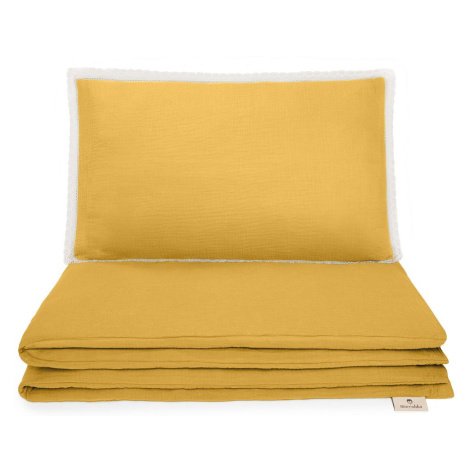 Maceshka Mušelínové povlečení Nature s ozdobným okrajem - mimosa, polštářek krajka