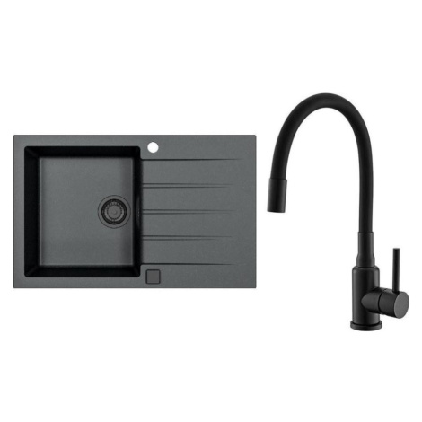 ALVEUS SETA23231 - Kuchyňský dřez CADIT+dřezová baterie MINTAS 34cm granit/černá SETA23231