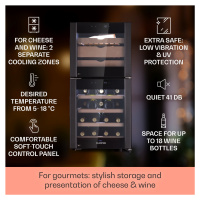 Klarstein El Dorado 89, vinotéka, lednice na sýr, 89 l, 2 zóny, LED, dotykový displej