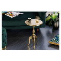 Estila Glamour kulatý příruční stolek Saphir z kovu ve zlaté barvě s ozdobnou podstavou se třemi