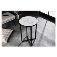 Estila Industriální bílý příruční stolek Industria Marbleux v moderním provedení s mramorovým de