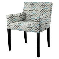 Dekoria Potah na židli Nils, klikaté tvary odstíny černé, hnědo-šedé a modré na světlém podkladu