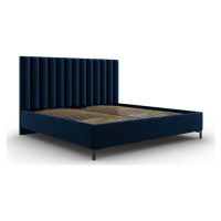 Tmavě modrá čalouněná dvoulůžková postel s úložným prostorem s roštem 140x200 cm Casey – Mazzini