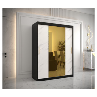 Šatní skříň Abi Golden T1 Barva korpusu: Černá, Rozměry: 150 cm, Dveře: Bílý Marmur + zlaté zrca
