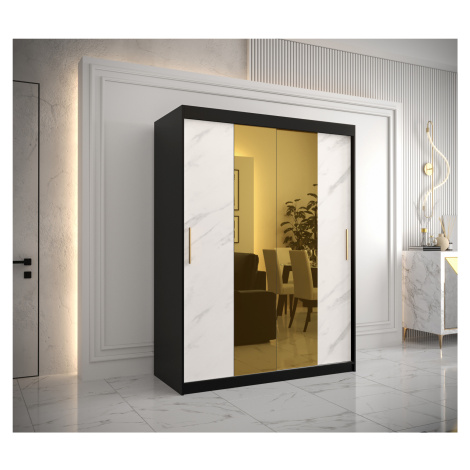 Šatní skříň Abi Golden T1 Barva korpusu: Černá, Rozměry: 150 cm, Dveře: Bílý Marmur + zlaté zrca