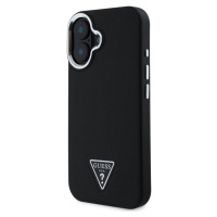 Zadní kryt Guess PU Grained Triangle Logo pro Apple iPhone 16, černá