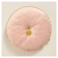 Světle růžový sametový kulatý dekorativní polštář