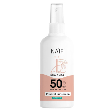 NAIF Ochranný sprej na opalování pro děti a miminka bez parfemace SPF50 100 ml