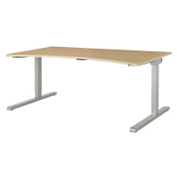 mauser Zaoblený výškově nastavitelný stůl, šířka 1600 mm, deska s javorovým dekorem, podstavec v
