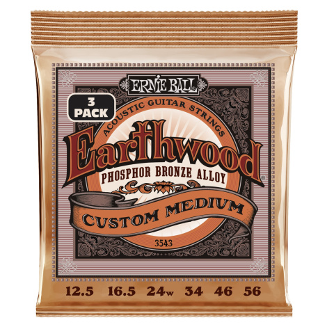 Ernie Ball 3543 Earthwood Custom Medium Phosphor Bronze 3-Pack