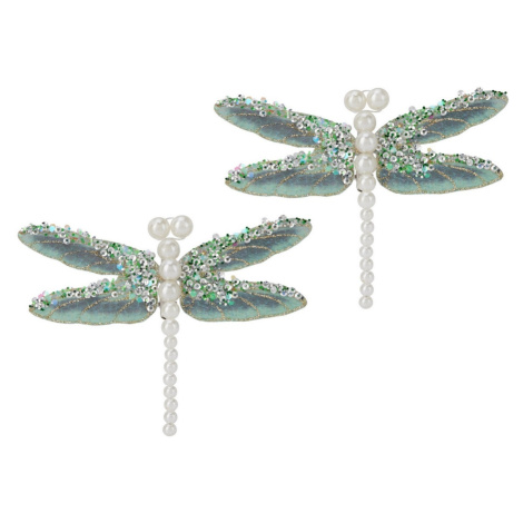 Sada vánočních ozdob Vážka, zelená, 13x9x1,5cm, s klipem, SADA 2 KS