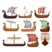 Ilustrace Viking scandinavian draccars set, Norman ship, Pavel Naumov, 40 × 34.3 cm