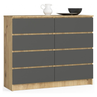 Ak furniture Komoda Kuba 120 cm 8 šuplíků dub artisan/grafitová