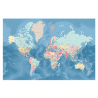 Mapa Light blue and pastels detailed world map, Blursbyai, 40x26.7 cm