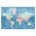 Mapa Light blue and pastels detailed world map, Blursbyai, (40 x 26.7 cm)