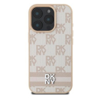 DKNY PU Leather Checkered Pattern and Stripe Zadní Kryt pro iPhone 16 Pro Max Pink