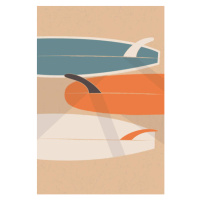 Ilustrace Vintage Old-school Longboard Surfboards on the, LucidSurf, 26.7 × 40 cm