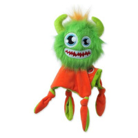 Hračka DOG FANTASY Monsters chlupaté strašidlo zelené pískací s dečkou 28 cm