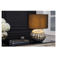 Estila Moderní glamour stolní lampa Redesia s kovovým stříbrným stojanem a černým kulatým stínít