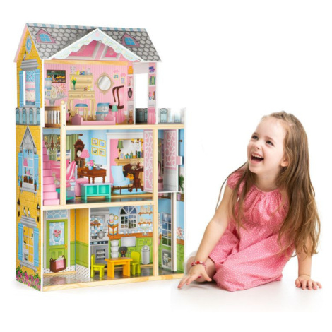 Ecotoys  Ecotoys Velký dřevěný domeček pro panenky s výtahem a nábytkem