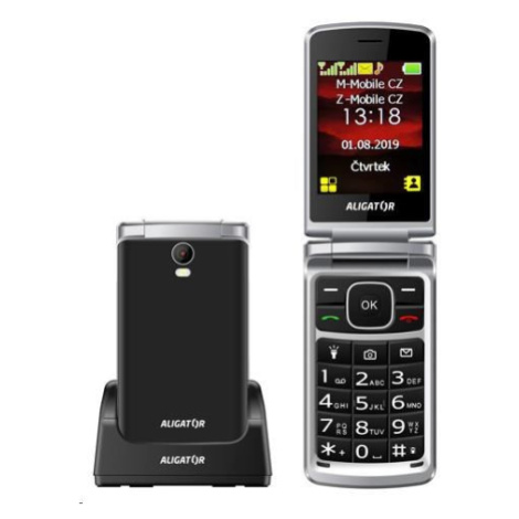 Aligator V710 Senior, Dual SIM, černá-stříbrná + nabíjecí stojánek