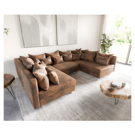 DELIFE Pohovka ve tvaru "U" Clovis hnědá vintage modulová pohovka