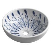 SAPHO PRIORI keramické umyvadlo, průměr 41cm, bílá s modrým vzorem