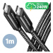 AXAGON kabel USB-C - USB-C, 240W 5A, ALU, opletený, 1m, černá - BUCM2-CM10AB