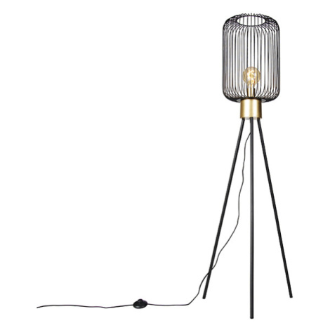 Designová stojací lampa černá se zlatou - Mayelle QAZQA