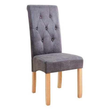 Estila Koloniální šedá čalouněná jídelní židle Valentino z eko kůže s diamantovým prošíváním a d