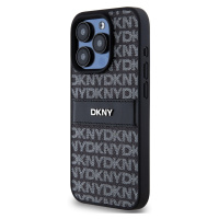 Zadní kryt DKNY PU Leather Repeat Pattern Tonal Stripe pro Apple iPhone 15 Pro, černá
