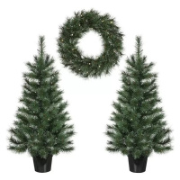 German Vánoční sada 2 stromků a LED věnce / PVC / časovač / teplá bílá / vnitřní i venkovní použ