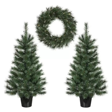 German Vánoční sada 2 stromků a LED věnce / PVC / časovač / teplá bílá / vnitřní i venkovní použ