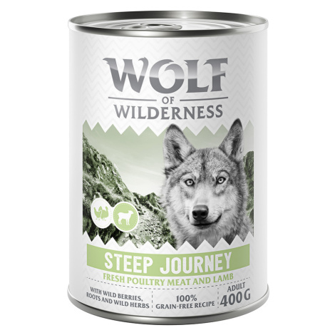 Wolf of Wilderness, 12 x 400 g - 10 + 2 zdarma - Adult se spoustou čerstvé drůbeže Steep Journey