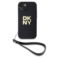 DKNY PU Leather Stack Logo Wrist Strap kryt iPhone 14 černý