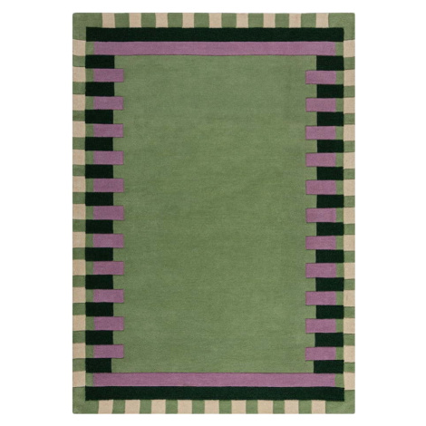 Zeleno-fialový ručně tkaný vlněný koberec 120x170 cm Kai Wool Border – Flair Rugs