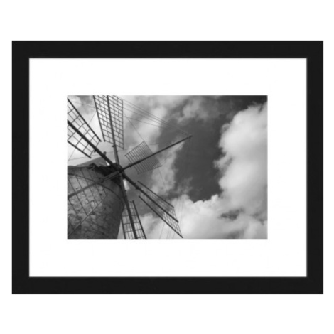 Rámovaný obraz Větrný mlýn 20x25 cm, černobílý Asko