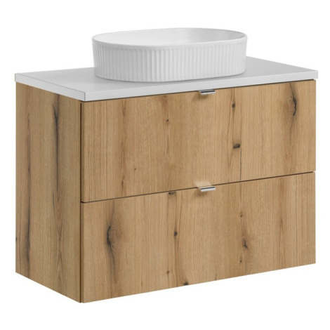 Comad Závěsná skříňka Nova Oak Beyond s deskou a umyvadlem 80 cm dub coast evoke/bílá