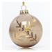 EUROLAMP Vánoční ozdoby Skleněná průhledná hnědá koule s lístky růžového zlata 8 cm, SET 4 ks