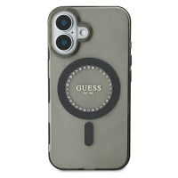 Zadní kryt Guess IML Rhinestones Ring MagSafe pro Apple iPhone 16, černá