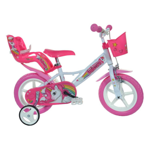 Dino Bikes Dětské kolo 12, potisk jednorožce, bílé/růžové