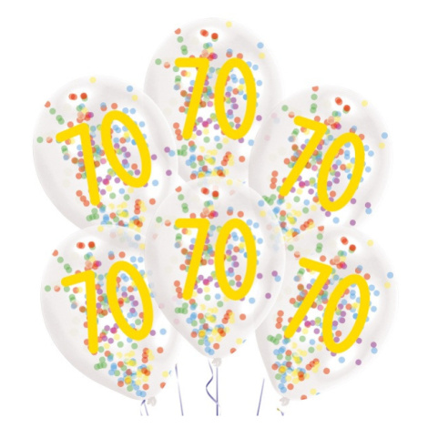 Balónky latexové transparentní s konfetami "70" 27,5 cm 6 ks Amscan