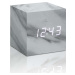 Šedý budík v mramorovém dekoru s bílým LED displejem Gingko Cube Click Clock