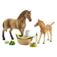 Schleich Set hříbě a Quarter kůň se štěňátkem a příslušenstvím