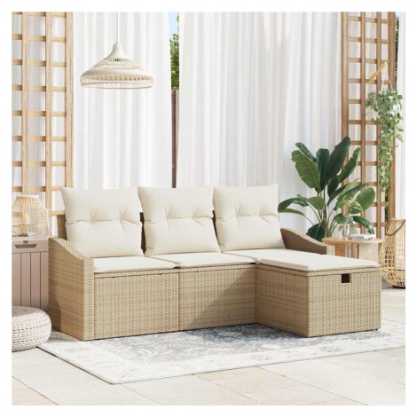 vidaXL Set pohovek s polštářem s úložištěm 4 pcs Béžová polyratan