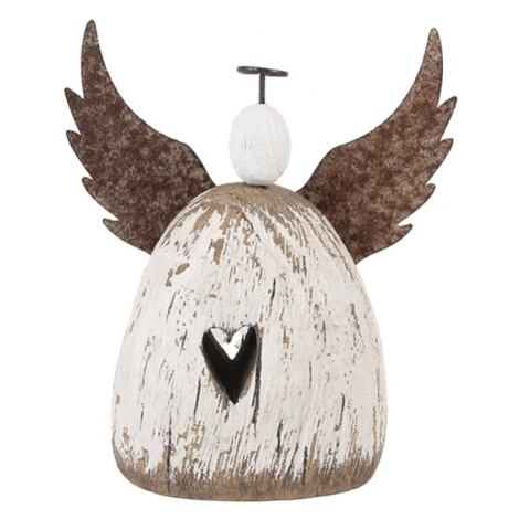 Dřevěná dekorace anděl s otvorem ve tvaru srdce M Celpas – 13x5x14 cm Clayre & Eef