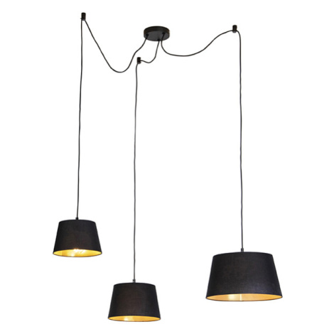 Závěsná lampa se 3 bavlněnými odstíny černé se zlatou - Cava QAZQA