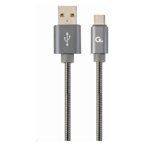 GEMBIRD Kabel USB 2.0 AM na Type-C kabel (AM/CM), 1m, metalická spirála, šedý, blister, PREMIUM 