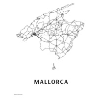 Mapa Mallorca black & white, (30 x 40 cm)